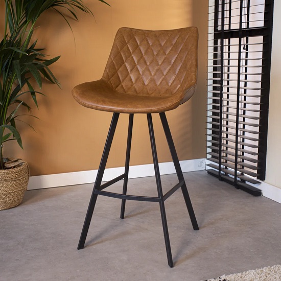 Barkruk met rugleuning cognac