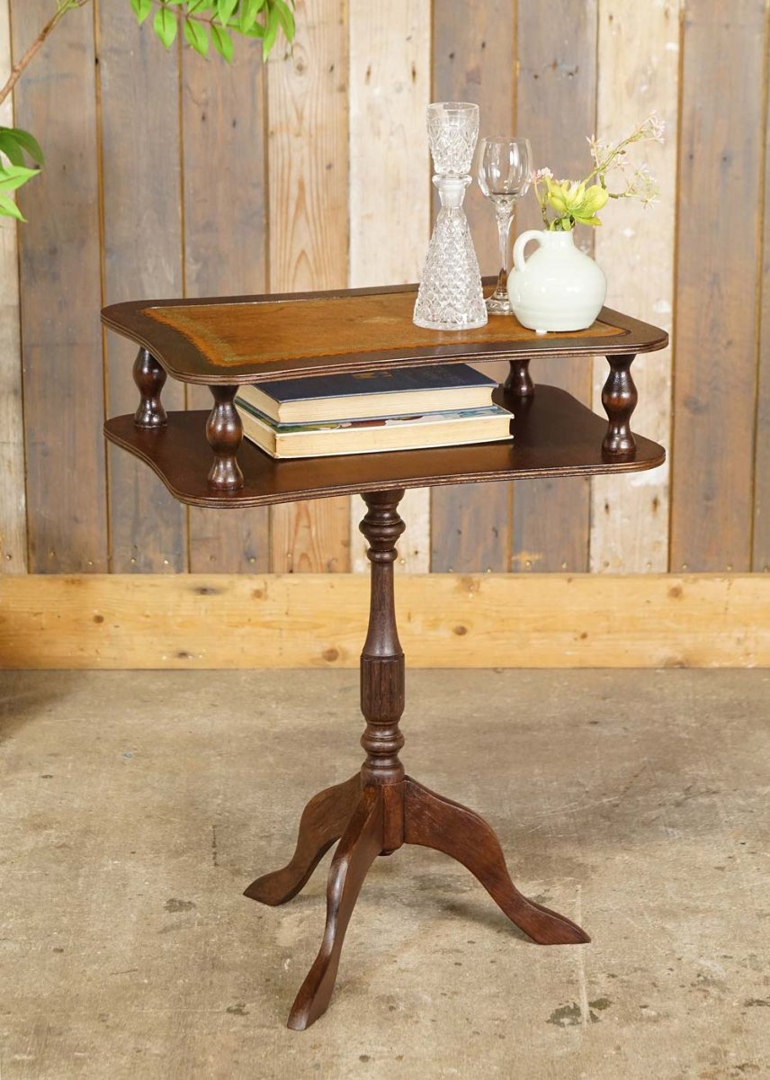 Oud brocante bijzettafeltje met lederen blad – lectuurtafeltje – wijntafeltje - Afbeelding 5