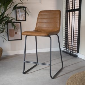 Stoere industriële barkruk cognac